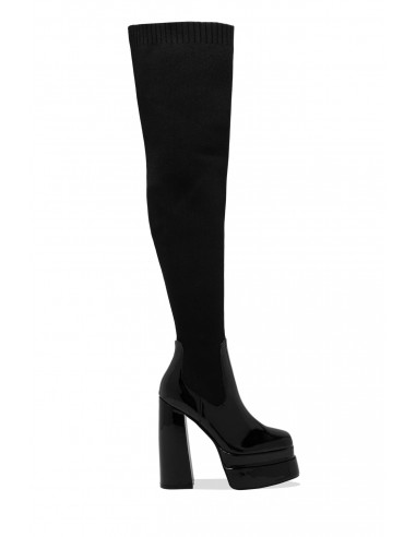 Nelle Over The Knee Platform Block Heel Boots - Black Pat d'Europe débarque