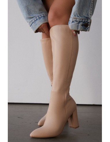 Fine Time Block Heel Knee High Boots - Nude les muscles