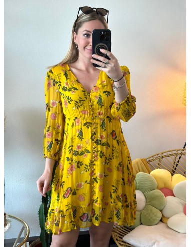 Belle robe jaune à fleurs T.36 neuve la livraison gratuite