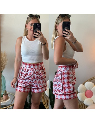 Short d’été taille haute broderie rouge et blanc, T.36 solde