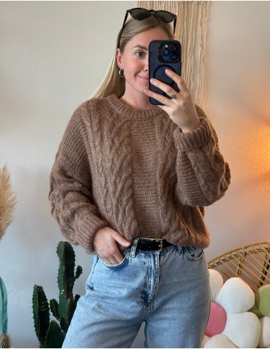 Pull en maille tressée mohair et laine, neuf, T.34/36 oversize français