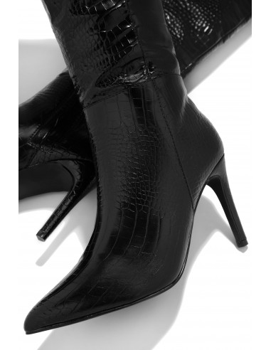 Portia Knee High Heel Boots - Croc Black les ligaments