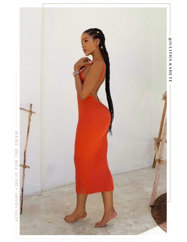 Veronica Open Back Ribbed Dress - Orange pas cheres