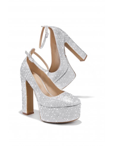 Amarya Embellished Platform Block High Heels - Silver suggérées chez