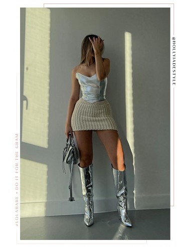 Center Of Attention Asymmetric Knee High Boots - Silver de la marque