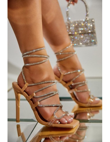 Birthday Wishes Embellished Lace Up Heels - Nude les ctes