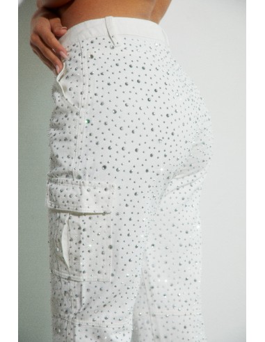 Kyana Embellished Cargo Pants - White pas cher 