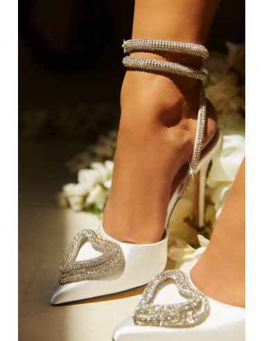 Love Language Embellished Heart Heel Pumps - White soldes