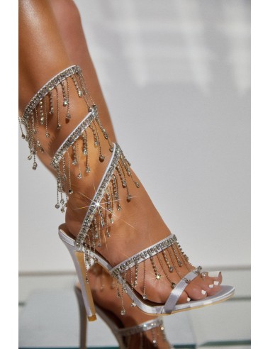 Mariah Embellished Around The Ankle Coil Heels - Silver Vous souhaitez 