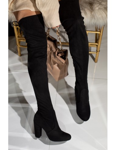 Way Up High Block Heel Over The Knee Boots - Black Economisez 