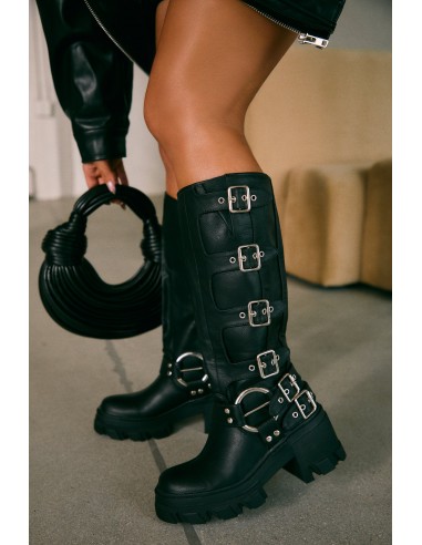 Alix Knee High Buckle Combat Boots - Black online