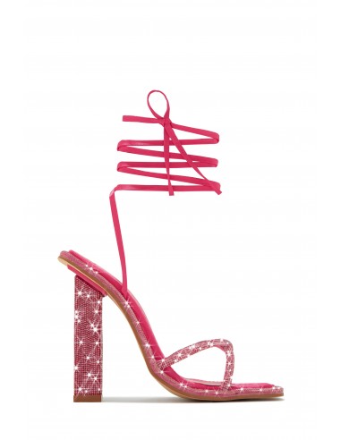 Crystal Embellished Lace Up High Heels - Pink sur le site 