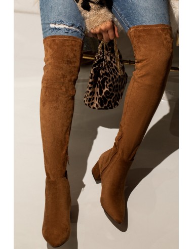 New Moon Over The Knee Block Heel Boots - Chestnut les ctes