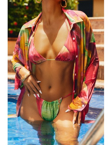 Bajo El Sol Long Sleeve Cover Up Top - Pink Print de pas cher