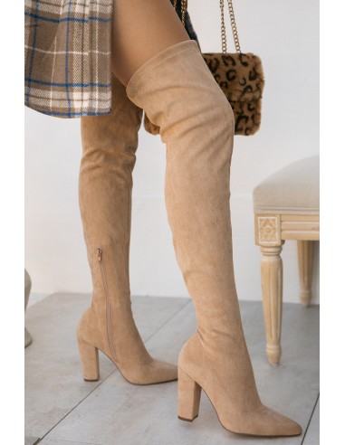 Set The Bar Over The Knee Block High Heel Boots - Taupe du meilleur 