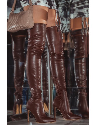 Sultry Touch Over The Knee Boots - Brown PU l'évolution des habitudes 