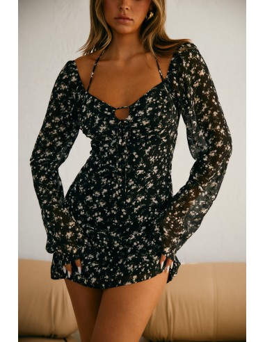 Kayla Long Sleeve Mini Dress - Black Floral ouvre sa boutique