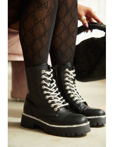 Anesia Embellished Combat Boots - Black Pour