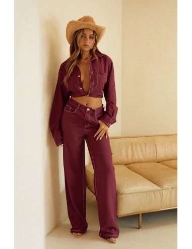 Aleza High Waist Wide Leg Pant - Burgundy 2024