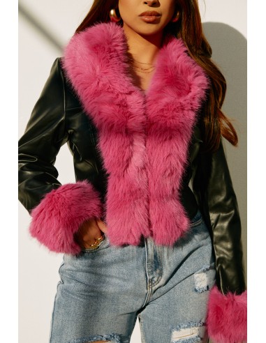 Camila Faux Fur PU Jacket - Black Pink les muscles