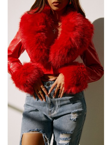 Kaylin Faux Fur Crop Jacket - Red online