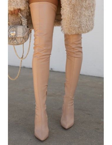 Groundbreaking Over The Knee High Heel Boots - Nude PU Livraison rapide