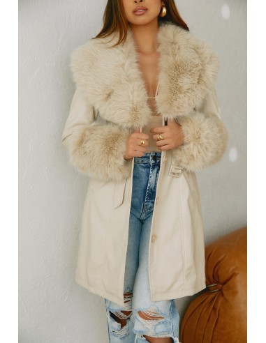 Ameria PU Faux Fur Coat - Cream Profitez des Offres !