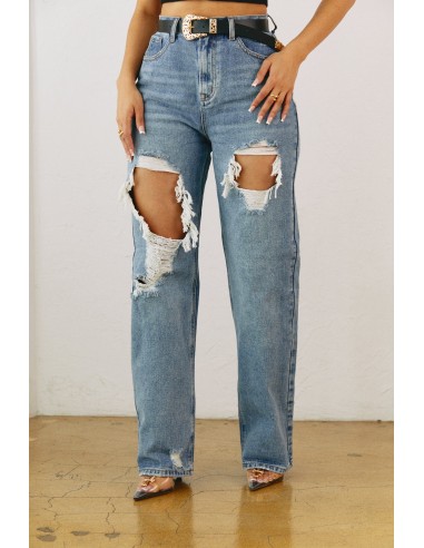 Jennifer Distressed Straight Leg Jeans - Denim votre restaurant rapide dans 