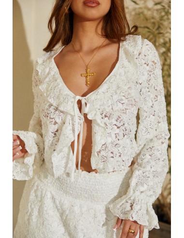 Brianna Long Sleeve Lace Top - White acheter en ligne