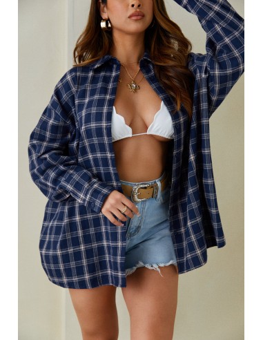 Aurina Oversized Plaid Shirt - Navy acheter