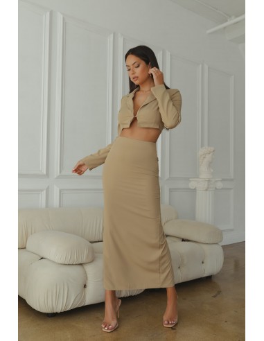 Business Talk Two Piece Blazer Skirt Set - Nude pas chere