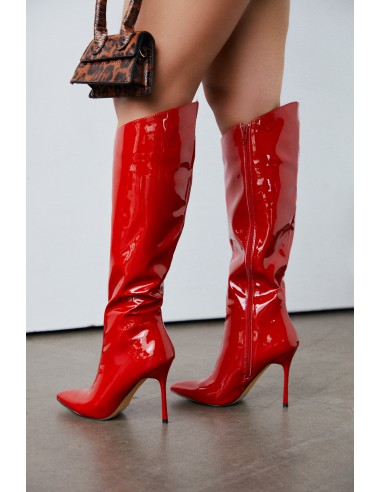 Center Of Attention Asymmetric Knee High Boots - Red store