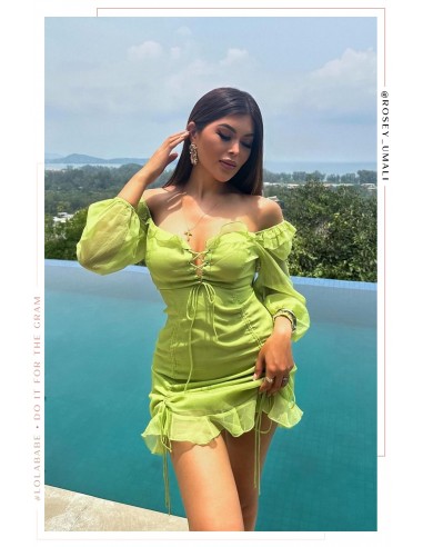 Railey Long Sleeve Mini Dress - Lime pas cher 