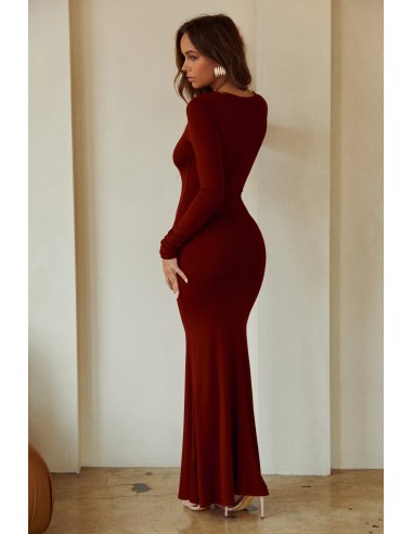 Kayri Long Sleeve Knit Dress - Burgundy de pas cher