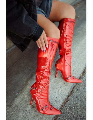 Adison Metallic Knee High Boots - Red ou a consommer sur place