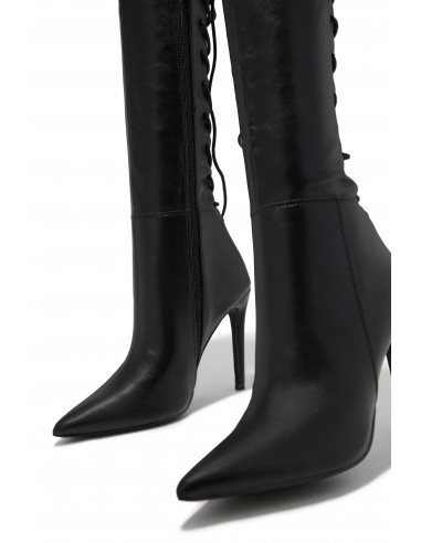 Eve Back Lace Up Knee High Boots - Black ouvre sa boutique