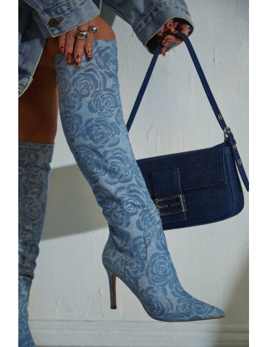 Nissa Knee High Heel Boots - Denim Comparez et commandez 