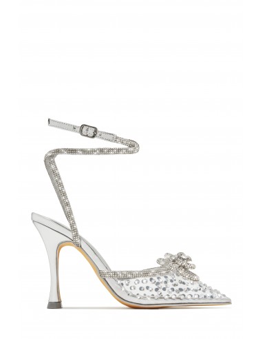 Elina Embellished Ankle Strap Pumps - Silver pas chere