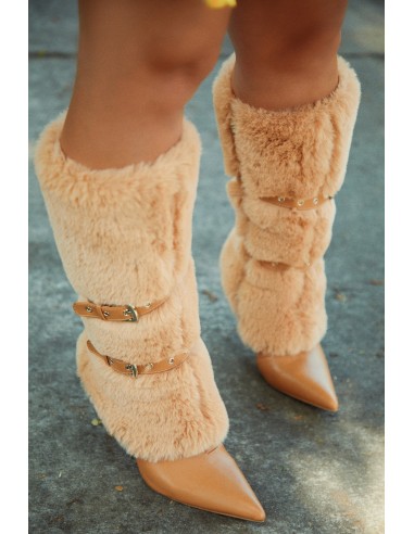 Kyla Faux Fur Heel Boots - Nude livraison et retour toujours gratuits