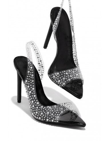 Analezi Embellished Peep Toe Heels - Black de votre