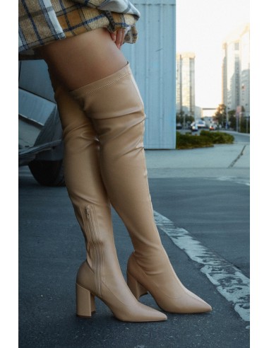 Make A Statement Block Heel Over The Knee Boots - Nude Comment ça marche