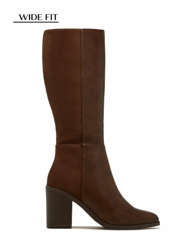 Draya Wide Fit Block Heel Boots - Brown Faites des économies