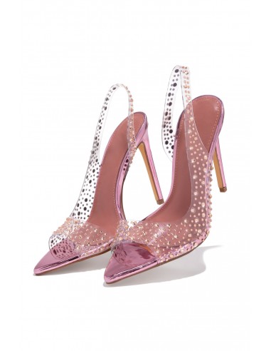 Analezi Embellished Peep Toe Heels - Pink Comparez et commandez 