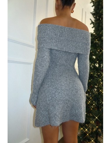 Eloisa Off The Shoulder Long Sleeve Dress - Grey la livraison gratuite